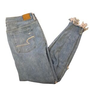 American Eagle Super Hi-Rise Jegging Light Wash Distressed Ripped Jeans Size 16